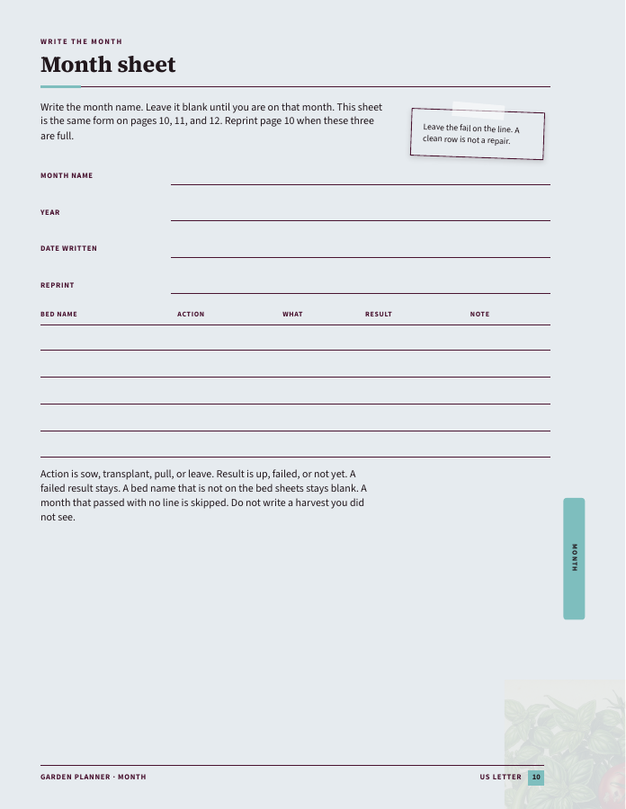 Blank month name on the writing form
